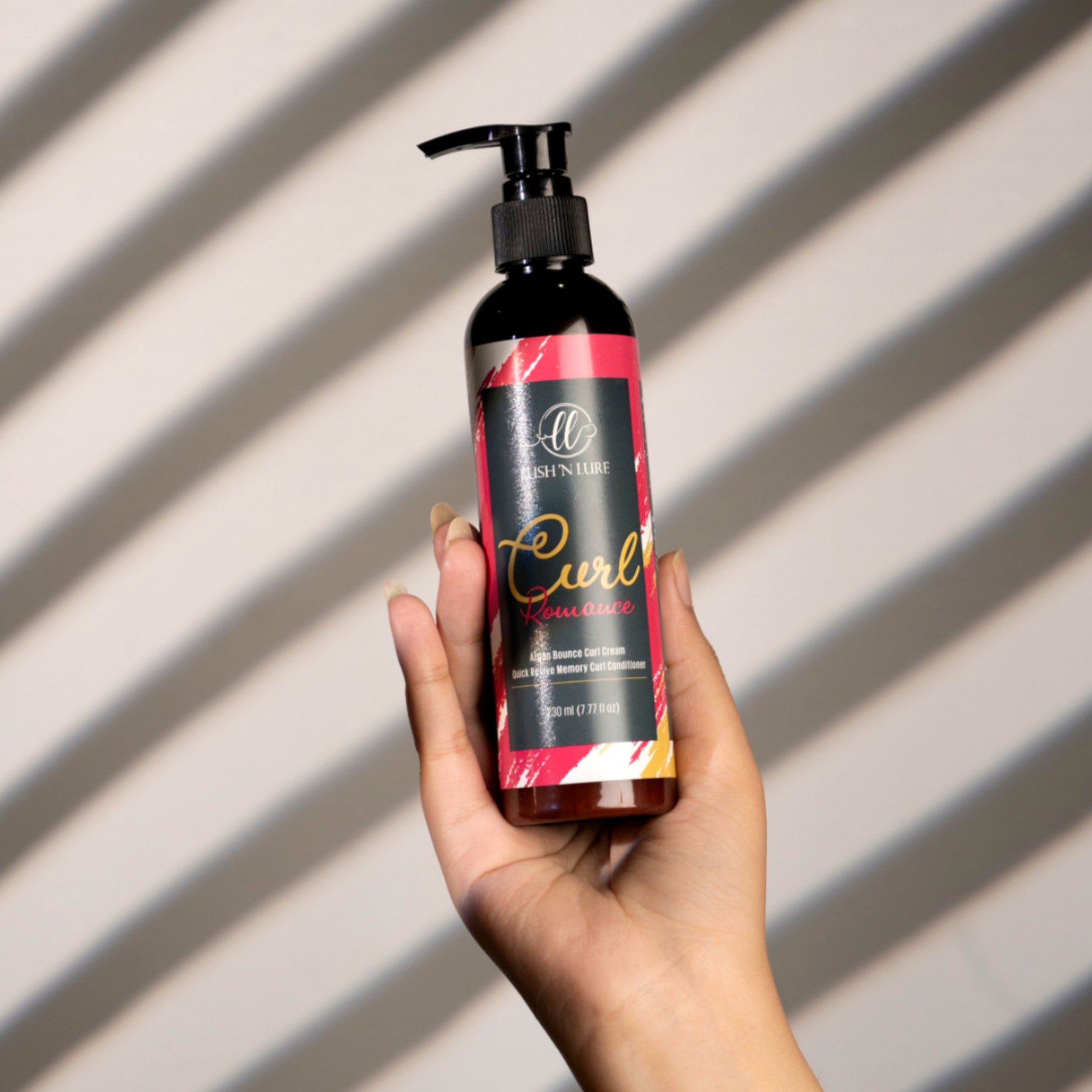 "LUSHNLURE Curl Lotion displayed, showcasing its lightweight formula designed to define and enhance natural curls. The lotion provides moisture and control, leaving curls soft, bouncy, and frizz-free."