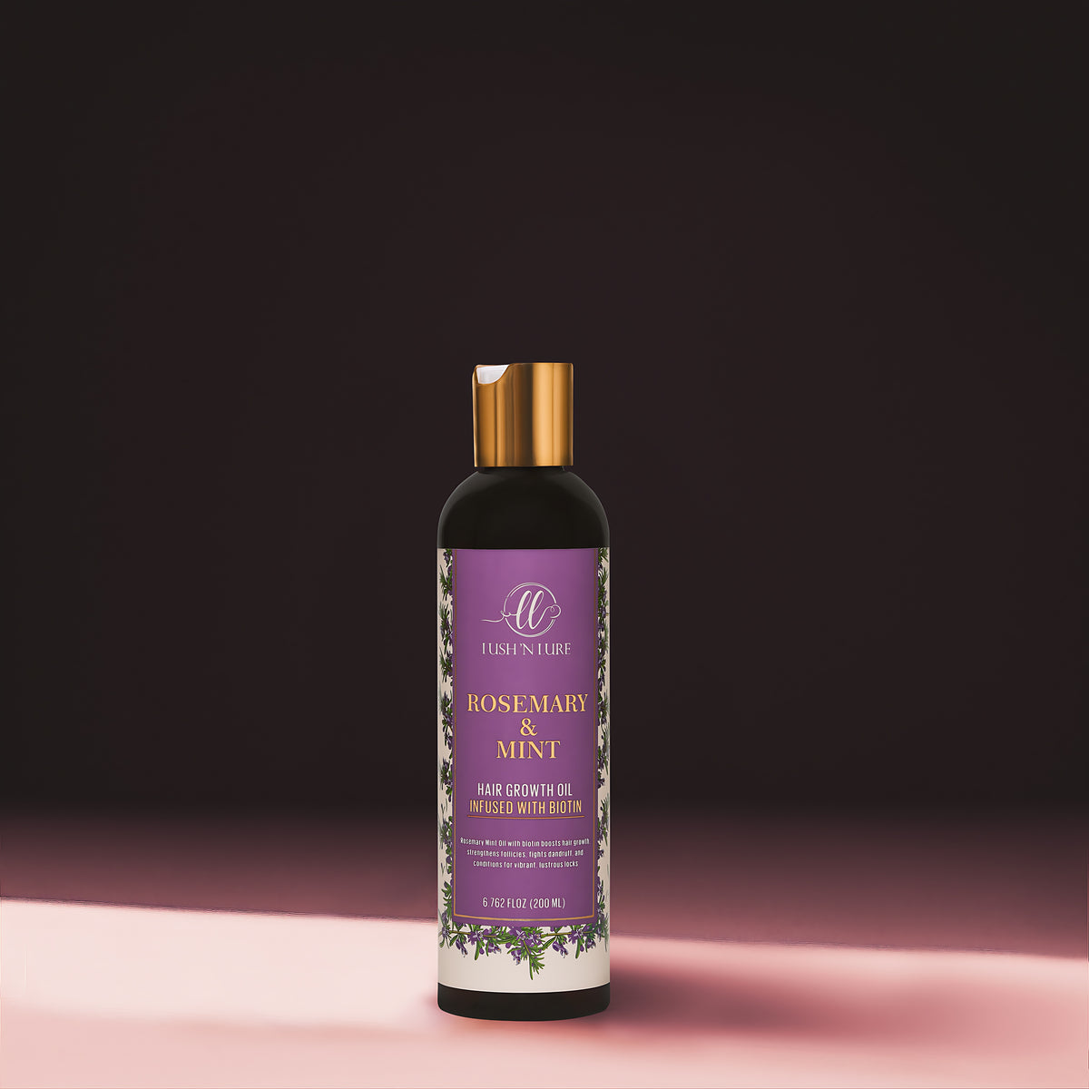 Bottle of LUSH 'N LURE Rosemary & Mint Oil, a natural remedy for hair fall and scalp health