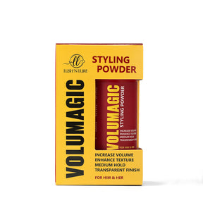 Volumagic (Volume) Styling Powder packaging with yellow and red design on a white background