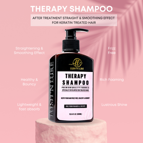 Sulfate free Therapy shampoo for straightening and smoothing effect for treated hair.