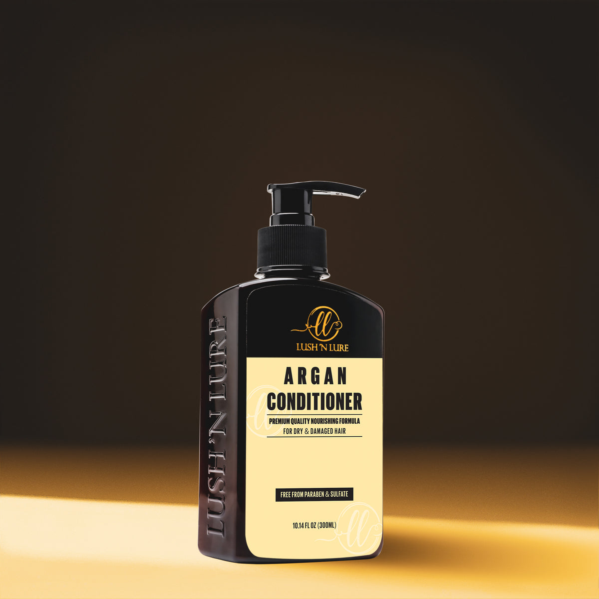  "Image showcasing LUSH 'N LURE Sulfate & Paraben Free Argan Conditioner, a luxurious formula enriched with argan oil for smooth, hydrated hair."