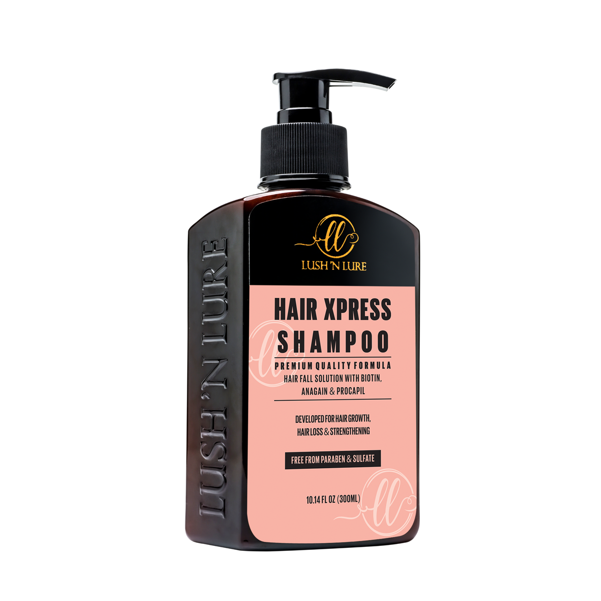  LUSH 'N LURE Sulfate & Paraben Free Shampoo, a gentle yet effective formula specifically crafted to address hair fall and promote hair growth